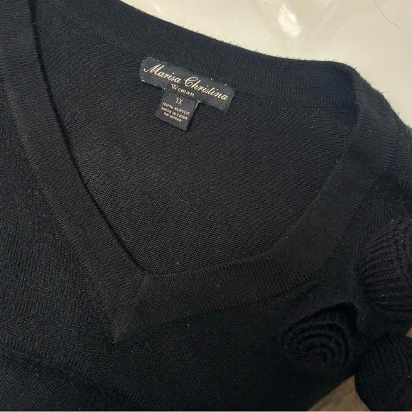Black Womens V-Neck Sweater with Rosettes 1X EUC - Picture 12 of 16